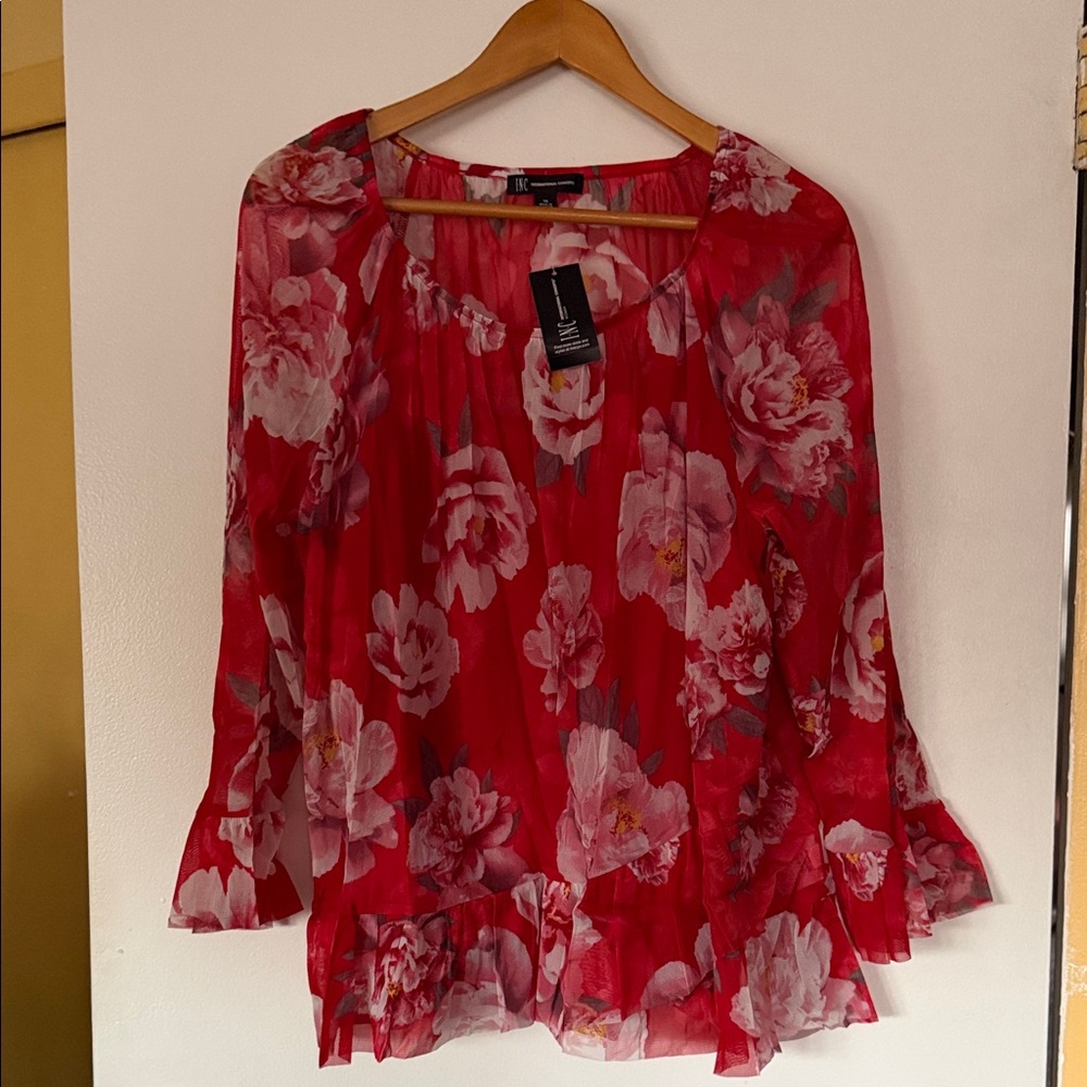 INC International Concepts Red Floral Blouse